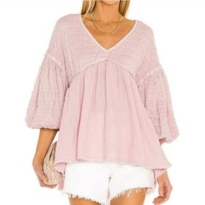 Free People • Flower Power Top in Pastel. Boho Style. V neck. Solid color
